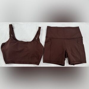 American Eagle Brown Sports Bra and Shorts Set